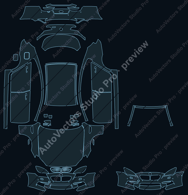 BMW M6 2011 gran coupe precut PPF pattern – watermarked preview from the cutting software