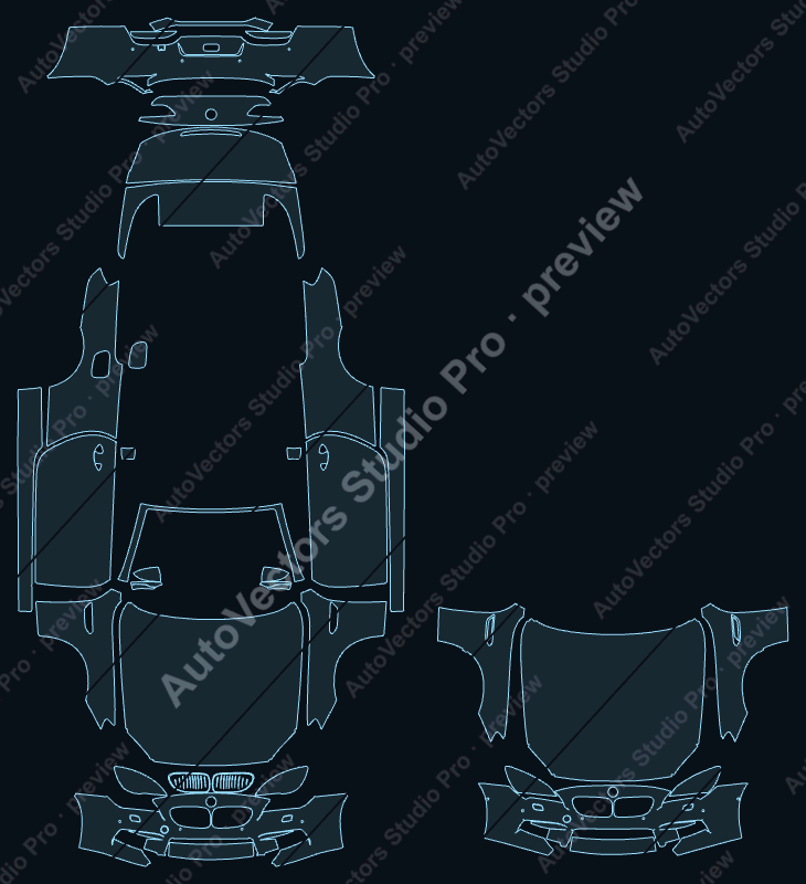 BMW M6 2011 convertible precut PPF pattern – watermarked preview from the cutting software