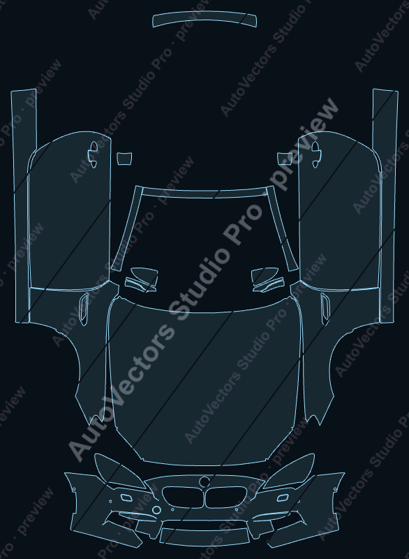 BMW M6 2012 coupe front kit precut PPF pattern – watermarked preview from the cutting software