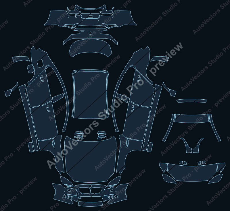 BMW M6 2014 gran coupe full kit precut PPF pattern – watermarked preview from the cutting software