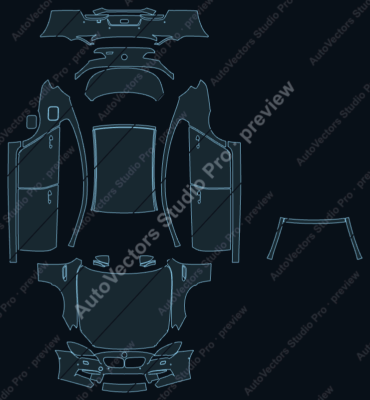 BMW M6 2016 gran coupe precut PPF pattern – watermarked preview from the cutting software