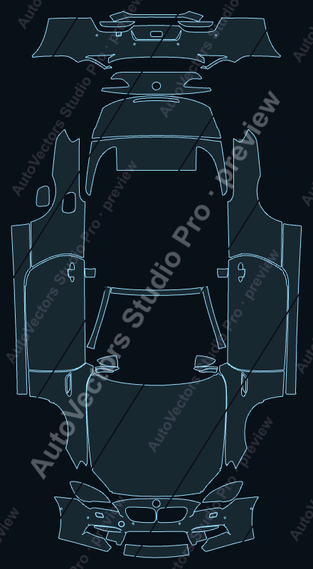 BMW M6 2016 convertible precut PPF pattern – watermarked preview from the cutting software