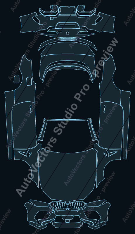 BMW M8 2022 convertible precut PPF pattern – watermarked preview from the cutting software