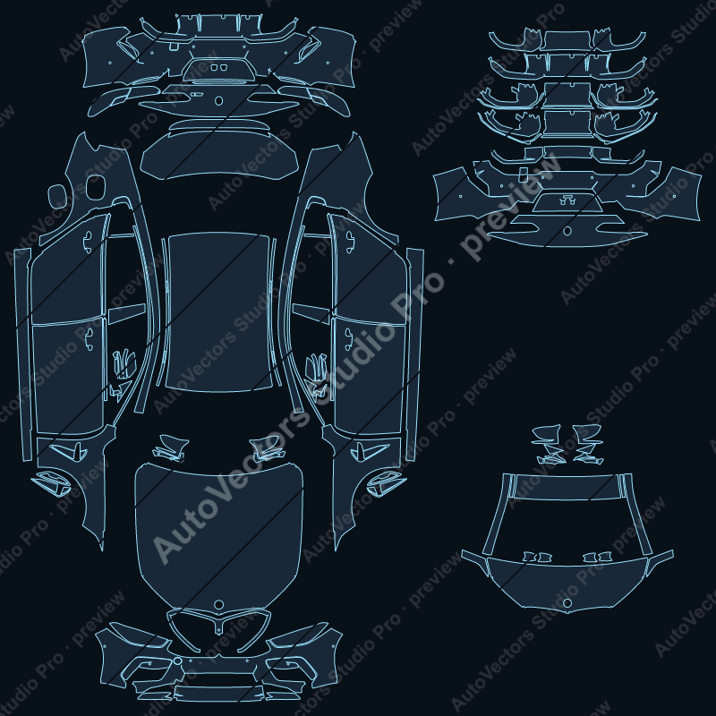 BMW M8 Competition 2020 gran coupe full kit precut PPF pattern – watermarked preview from the cutting software