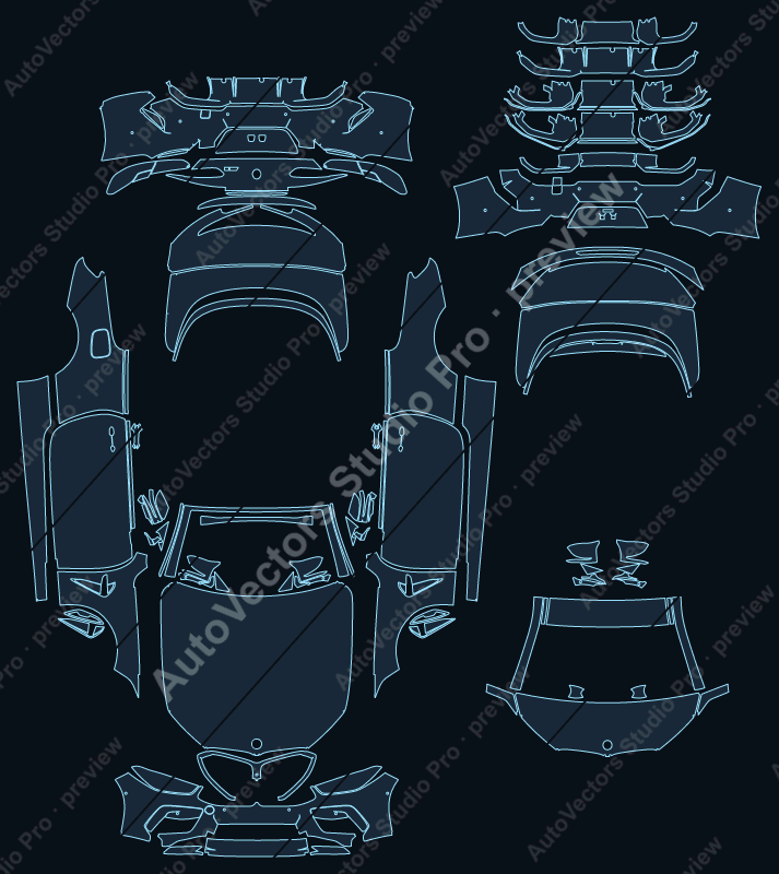 BMW M8 Competition G14 2019 convertible precut PPF pattern – watermarked preview from the cutting software