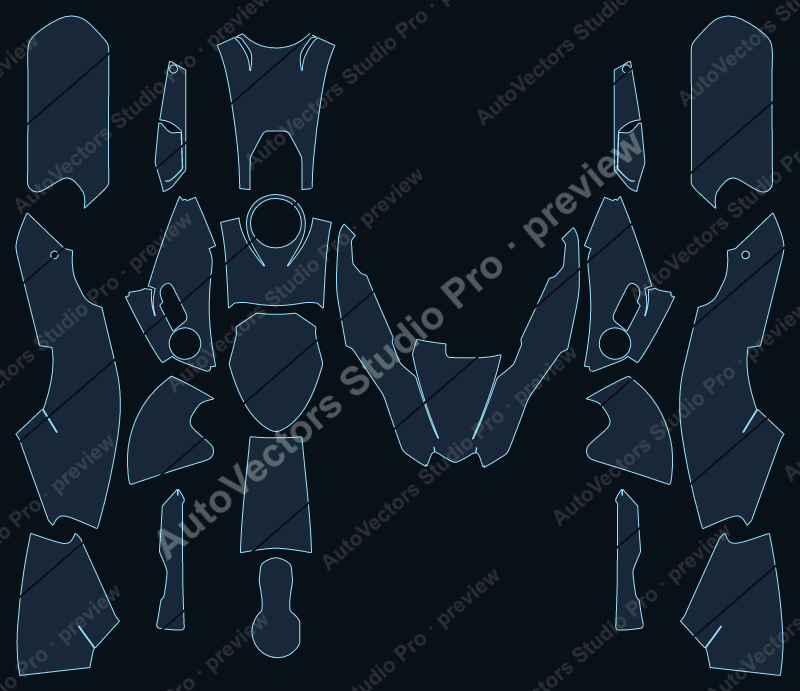 BMW R1200 GS Adventure Base 2013 precut motorcycle PPF pattern – watermarked preview from the cutting software