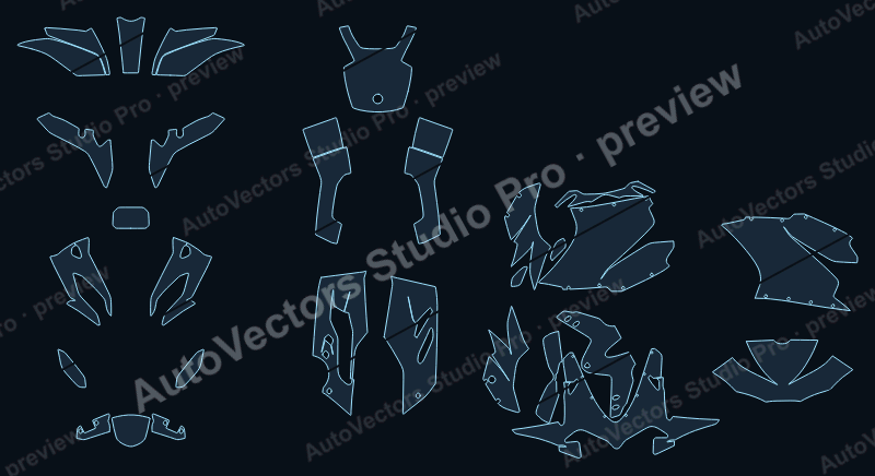 BMW R1250 RS 2019 precut motorcycle PPF pattern – watermarked preview from the cutting software
