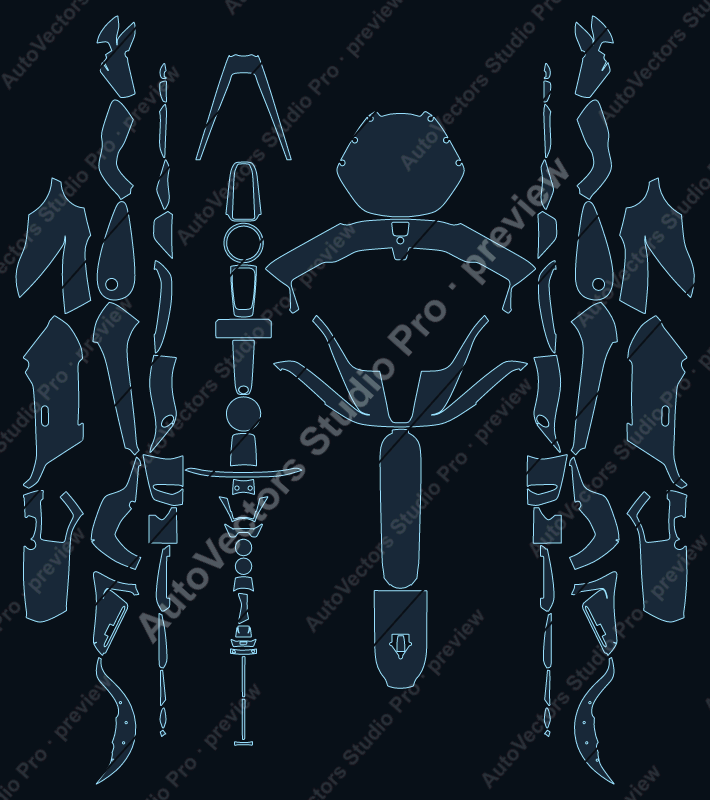 BMW R18 Base 2022 precut motorcycle PPF pattern – watermarked preview from the cutting software
