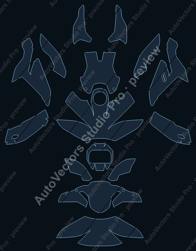 BMW S1000 R 2025 roadster precut motorcycle PPF pattern – watermarked preview from the cutting software