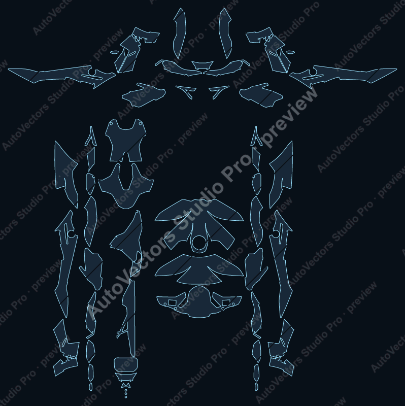 BMW S1000 RR Base 2023 precut motorcycle PPF pattern – watermarked preview from the cutting software
