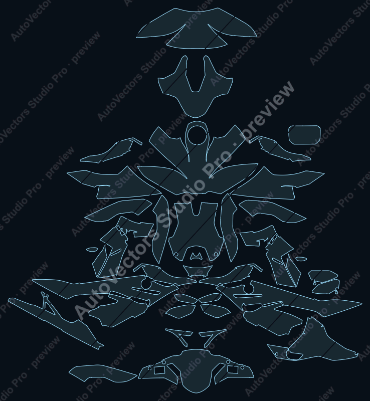 BMW S1000RR Base 2023 precut motorcycle PPF pattern – watermarked preview from the cutting software