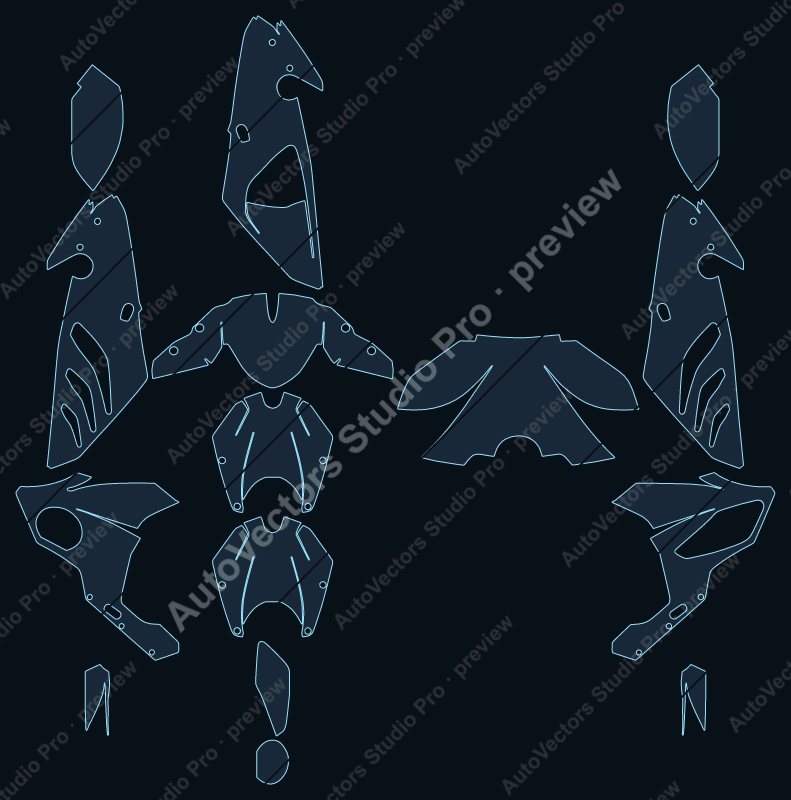 BMW Sport 1000 RR 2014 precut motorcycle PPF pattern – watermarked preview from the cutting software