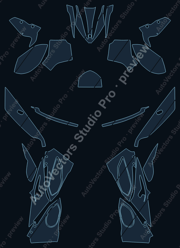 BMW Sport 1000 RR 2017 precut motorcycle PPF pattern – watermarked preview from the cutting software