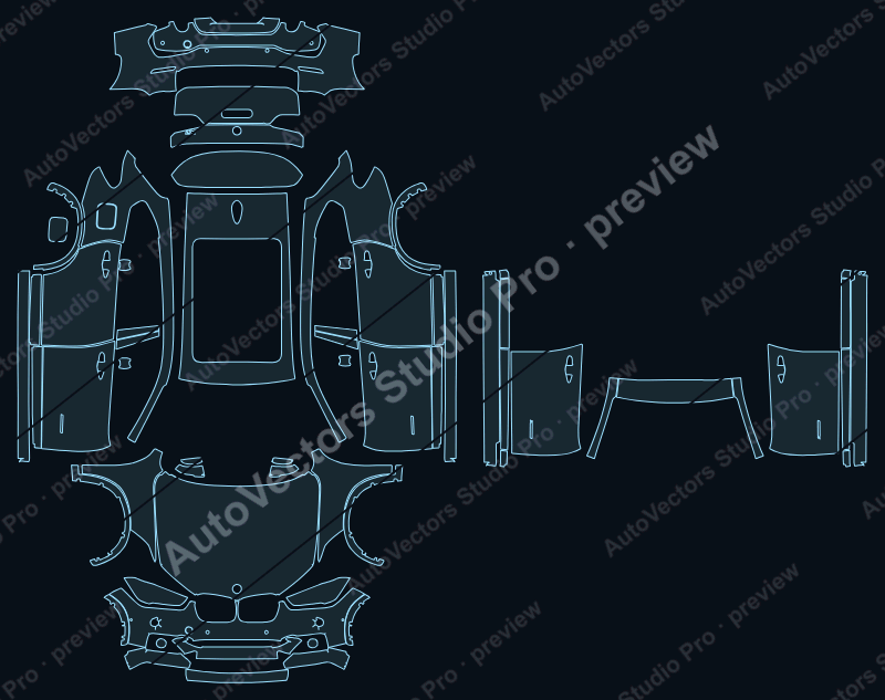 BMW X1 M Sport 2016 precut PPF pattern – watermarked preview from the cutting software
