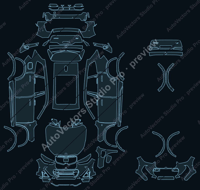 BMW X1 M Sport 2023 precut PPF pattern – watermarked preview from the cutting software