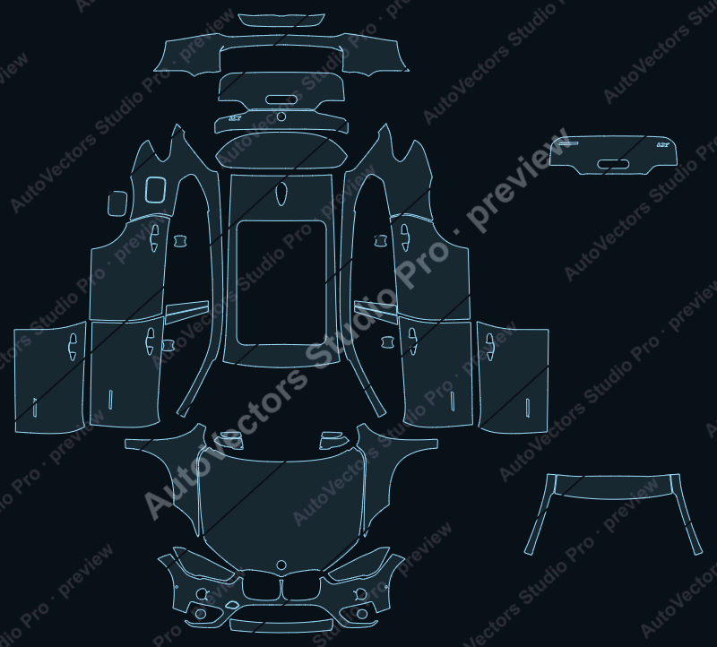 BMW X1 Sport-X Line-SE 2016 precut PPF pattern – watermarked preview from the cutting software