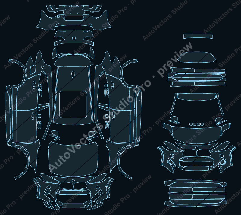 BMW X2 F39 M Sport SAC 2018 precut PPF pattern – watermarked preview from the cutting software