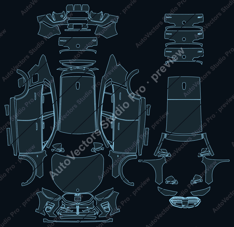BMW X2 U10 M35i 2024 SUV precut PPF pattern – watermarked preview from the cutting software