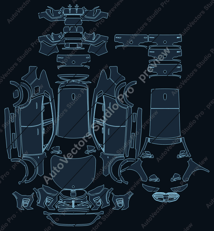 BMW X2 U10 M35i V2 2024 SUV precut PPF pattern – watermarked preview from the cutting software