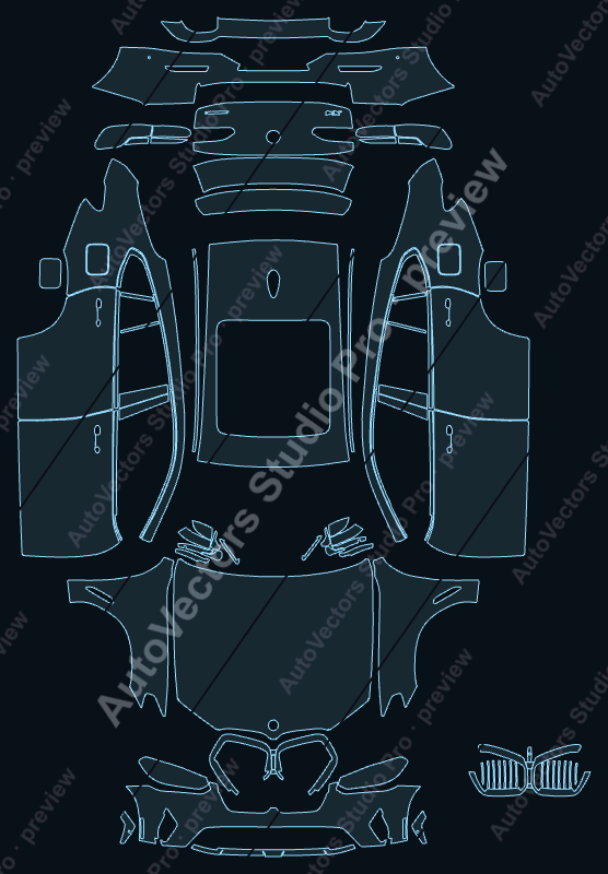 BMW X4 Base 2022 precut PPF pattern – watermarked preview from the cutting software