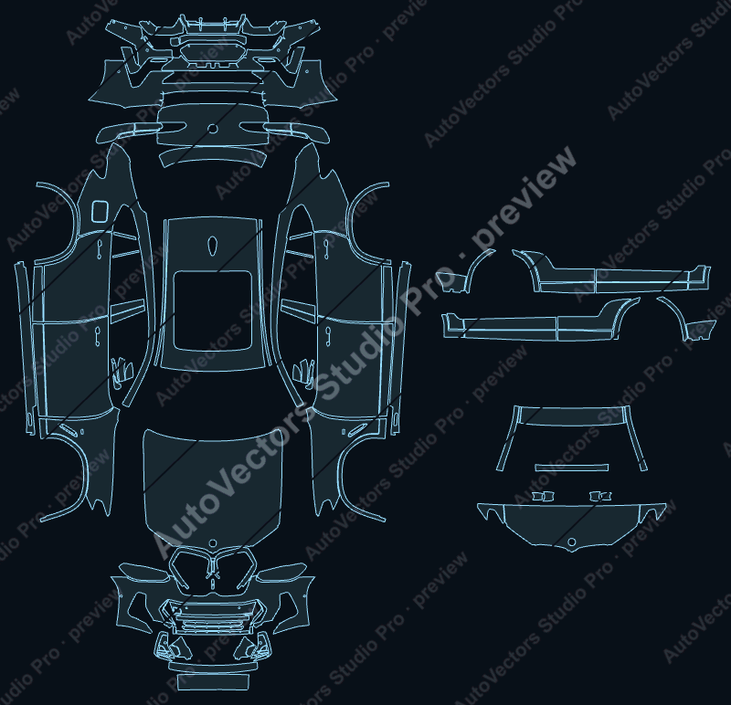 BMW X4 M Sport G02 LCI 2022 SUV precut PPF pattern – watermarked preview from the cutting software