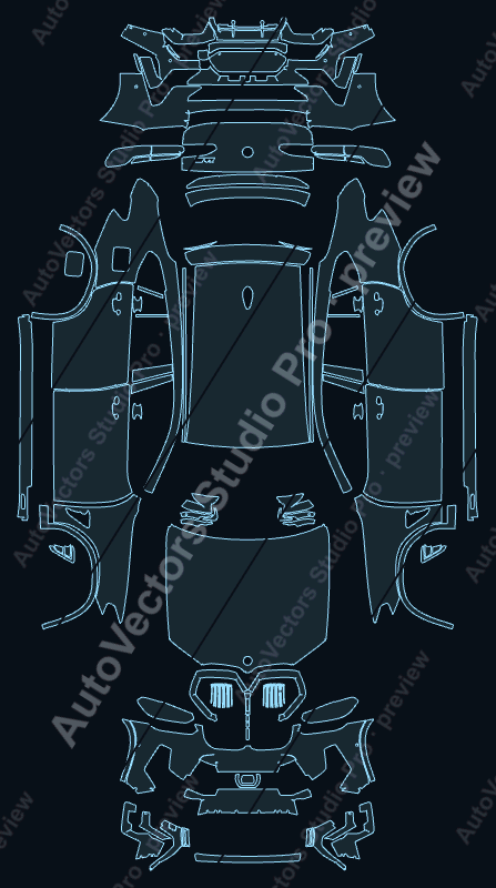 BMW X4M 2021 precut PPF pattern – watermarked preview from the cutting software