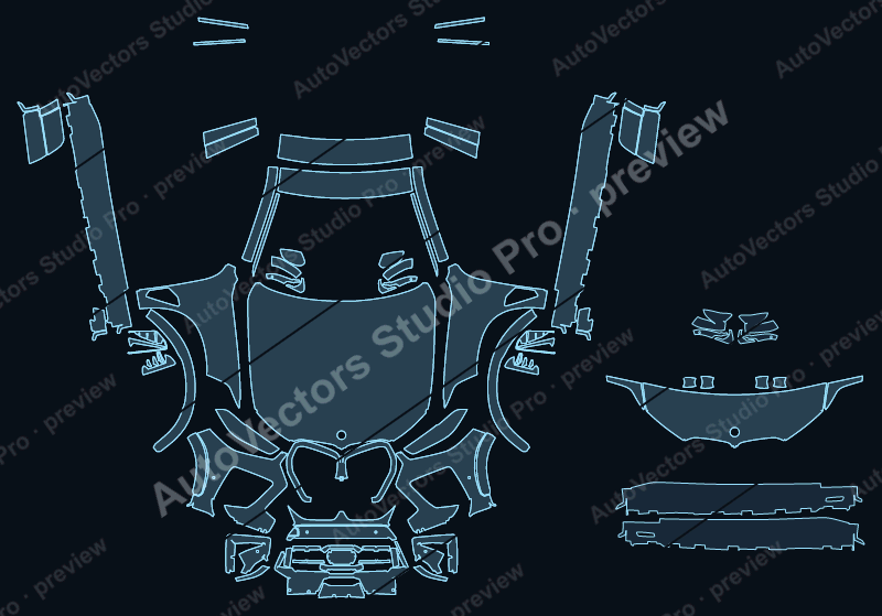 BMW X5 M Competition 2023 SUV front kit precut PPF pattern – watermarked preview from the cutting software
