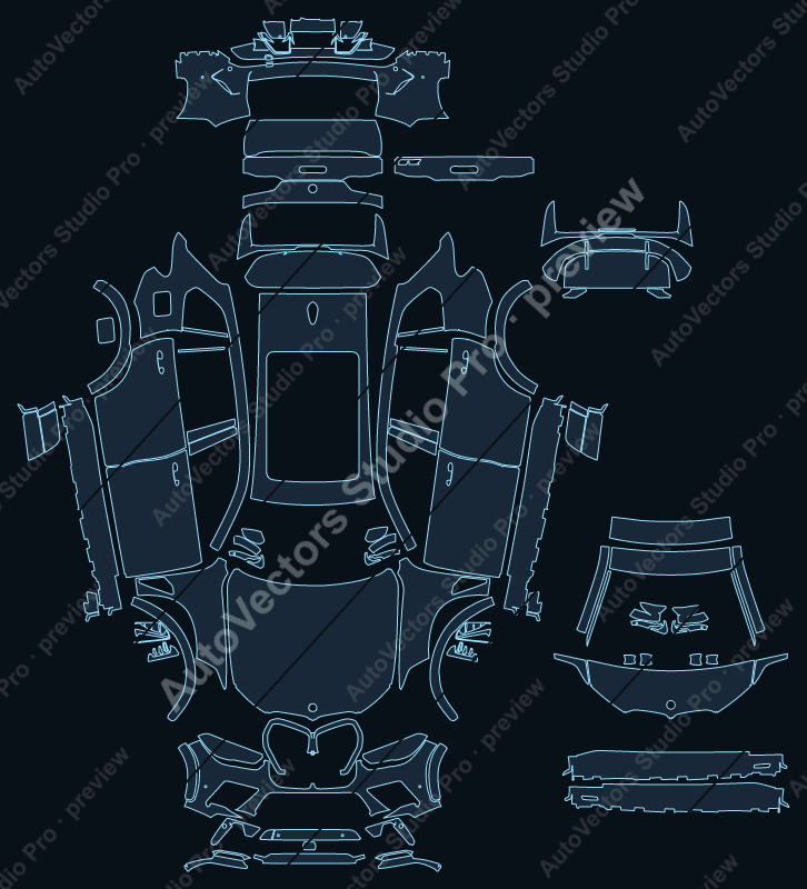 BMW X5 M M Competition 2020 SUV full kit precut PPF pattern – watermarked preview from the cutting software