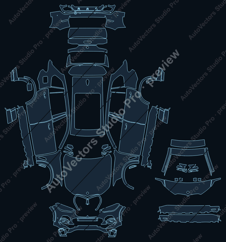 BMW X5 M Sport 2019 SUV full kit precut PPF pattern – watermarked preview from the cutting software
