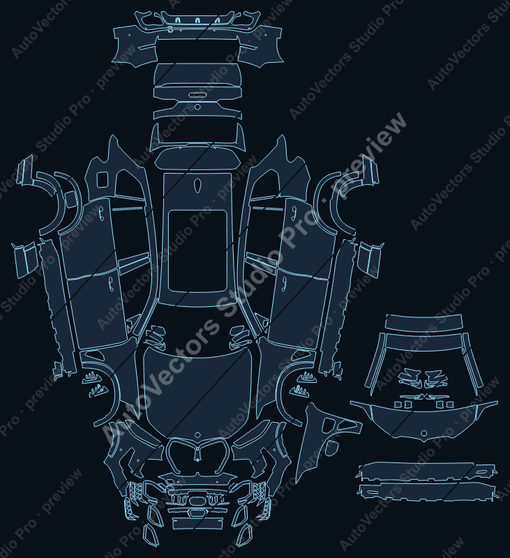 BMW X5 M Sport M60 2023 SUV full kit precut PPF pattern – watermarked preview from the cutting software
