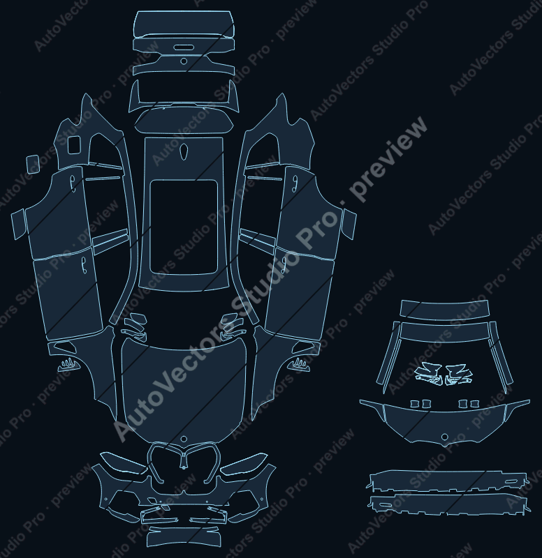 BMW X5 xLine 2019 SUV full kit precut PPF pattern – watermarked preview from the cutting software