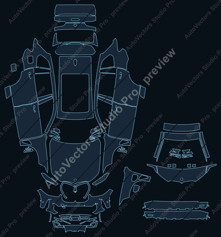 BMW X5 xLine Base 2023 SUV full kit precut PPF pattern – watermarked preview from the cutting software
