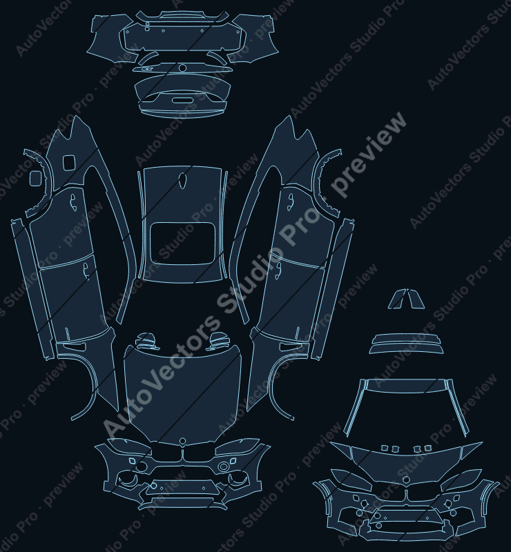 BMW X6 M 2015 SUV full kit precut PPF pattern – watermarked preview from the cutting software
