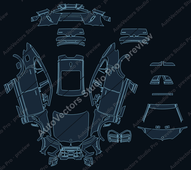 BMW X6 M M Competition 2024 SUV full kit precut PPF pattern – watermarked preview from the cutting software