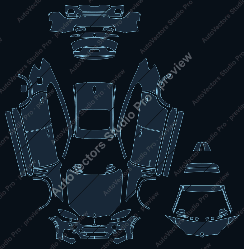 BMW X6 M Sport 2015 SUV full kit precut PPF pattern – watermarked preview from the cutting software