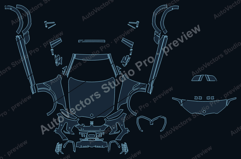 BMW X6 M Sport M50i 2023 SUV front kit precut PPF pattern – watermarked preview from the cutting software