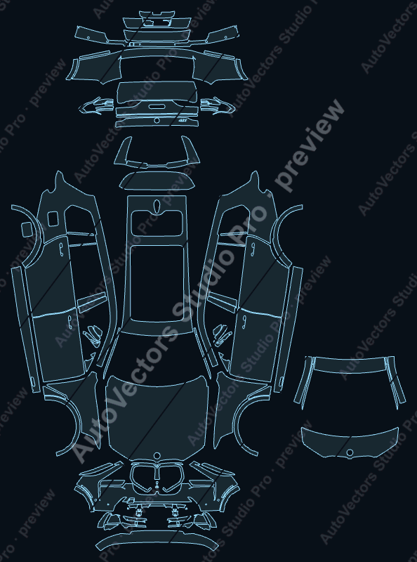 BMW X7 Base G07 LCI 2023 SUV precut PPF pattern – watermarked preview from the cutting software