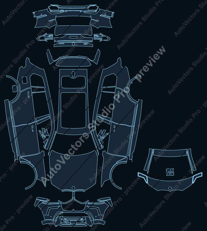 BMW X7 M60i G07 LCI 2023 SUV precut PPF pattern – watermarked preview from the cutting software