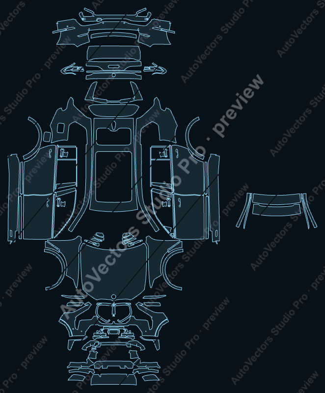 BMW XB7 Alpina 2024 precut PPF pattern – watermarked preview from the cutting software