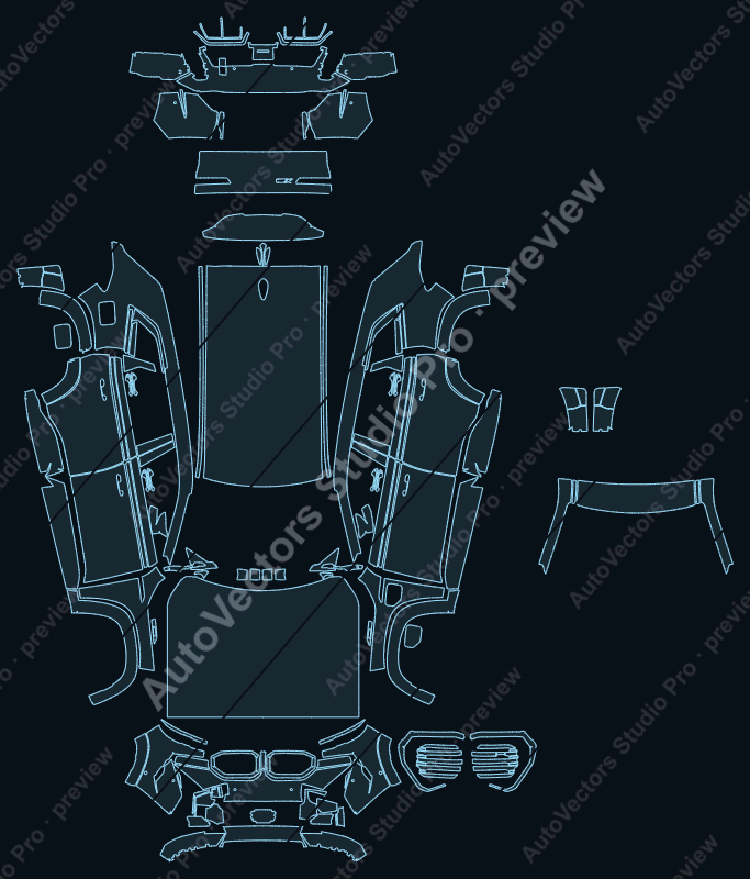 BMW XM Base Red Label 2022 full kit precut PPF pattern – watermarked preview from the cutting software