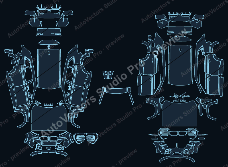 BMW XM Base Red Label V2 2022 full kit precut PPF pattern – watermarked preview from the cutting software