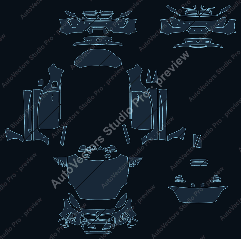 BMW Z4 G29 M40i Pre-Facelift 2020 convertible precut PPF pattern – watermarked preview from the cutting software