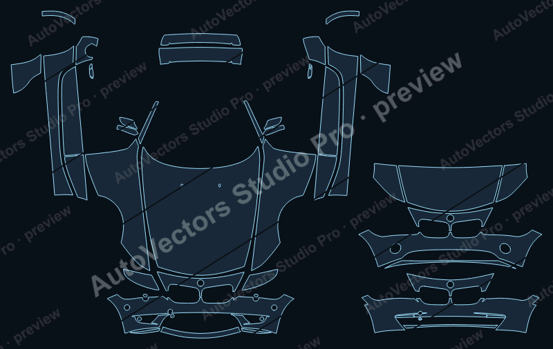 BMW Z4 M Base 2003 roadster front kit precut PPF pattern – watermarked preview from the cutting software
