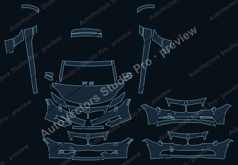 BMW Z4 M Sport Base 2009 convertible front kit precut PPF pattern – watermarked preview from the cutting software