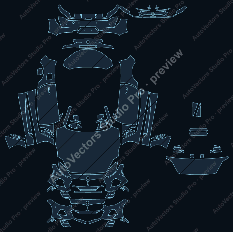 BMW Z4 M Sport M40i 2019 convertible full kit precut PPF pattern – watermarked preview from the cutting software