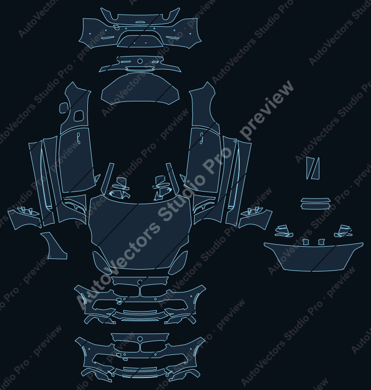 BMW Z4 Sport Line 2019 convertible full kit precut PPF pattern – watermarked preview from the cutting software