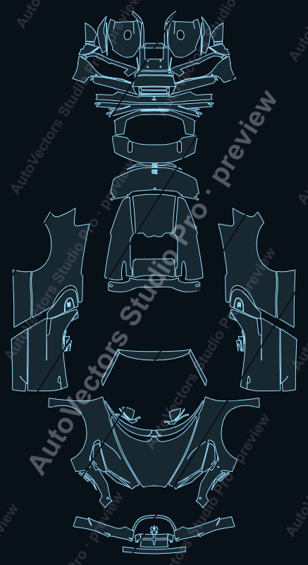 Bugatti Mistral 2025 precut PPF pattern – watermarked preview from the cutting software