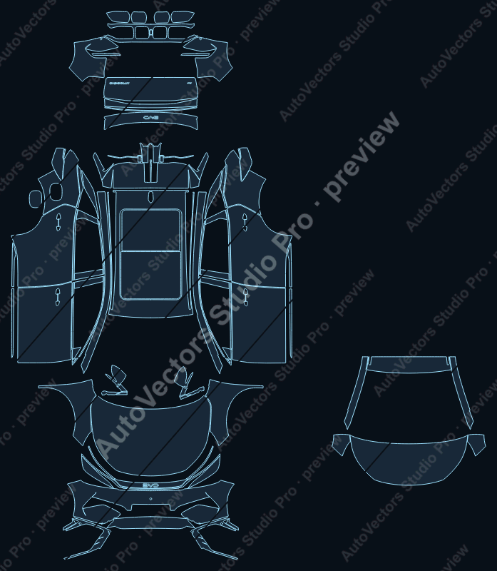 BYD Atto 3 EU 2026 precut PPF pattern – watermarked preview from the cutting software