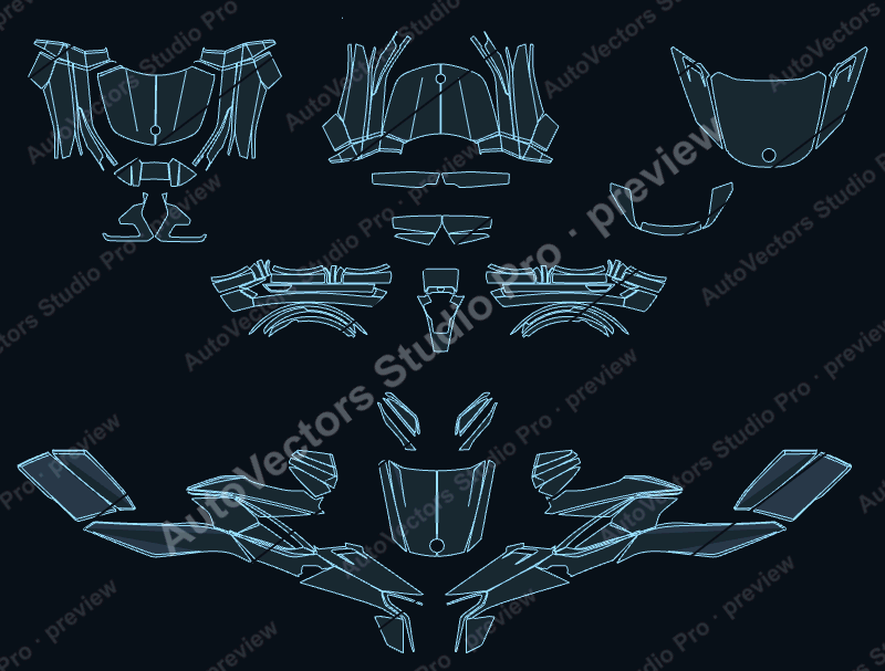 Can-Am Spyder RT 2020 precut motorcycle PPF pattern – watermarked preview from the cutting software