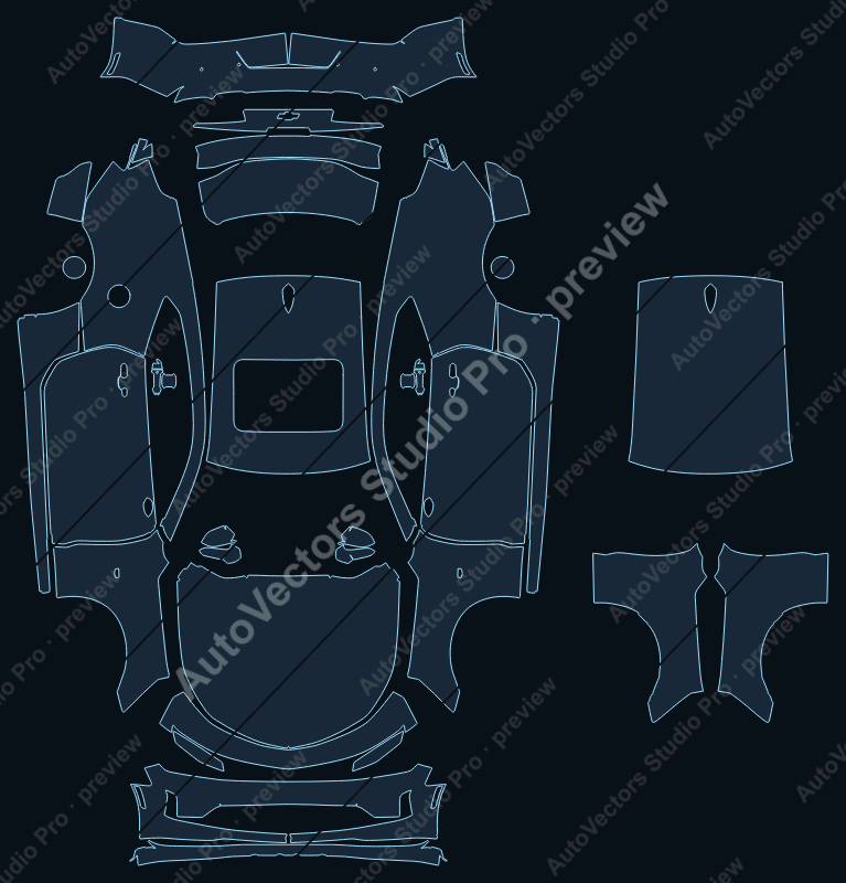 Chevrolet Camaro GM Alpha Facelift 2019 coupe precut PPF pattern – watermarked preview from the cutting software